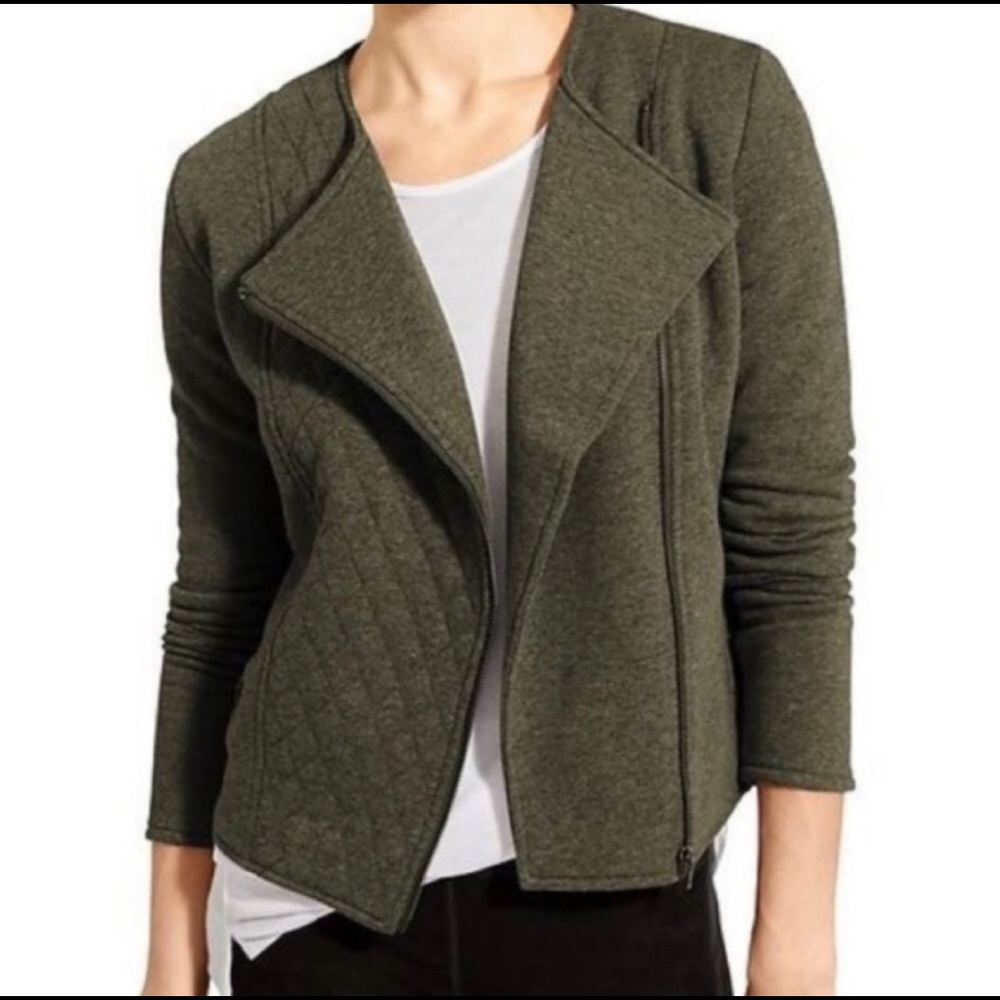 Athleta Belvedere Green Quilted Knit Moto Jacket